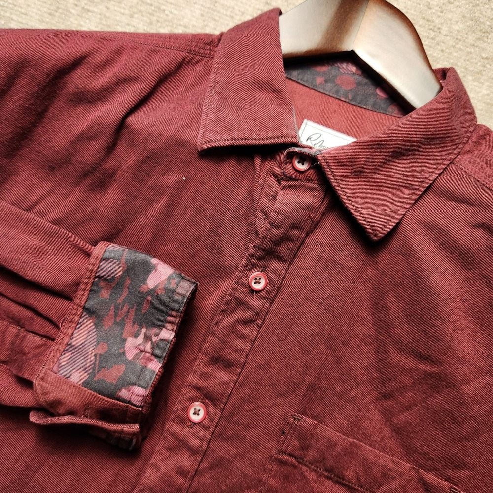 Robert Graham Button Down Shirt Mens XL Burgundy Red Contrast Cuffs Long Sleeve